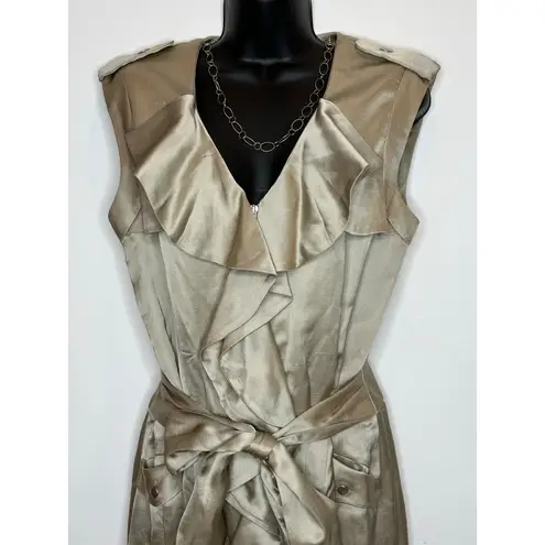 Cynthia Steffe sleeveless satin ruffle v neck utility belted mini dress size 8