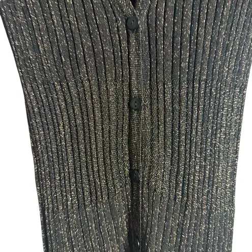 Misa Rafael Brown Metallic Sheer Knit Long Sleeve Button Front Duster Dress XS