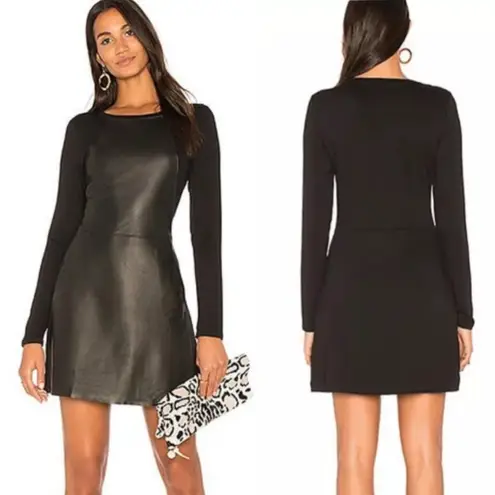 Michael Stars Leather Mix Long Sleeve A line Mini Dress In Black Size S