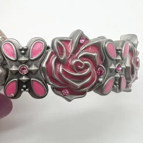 New Mary Kay Set of 2 Pink Rose Enamel Elastic Stretch Cuff Bracelets