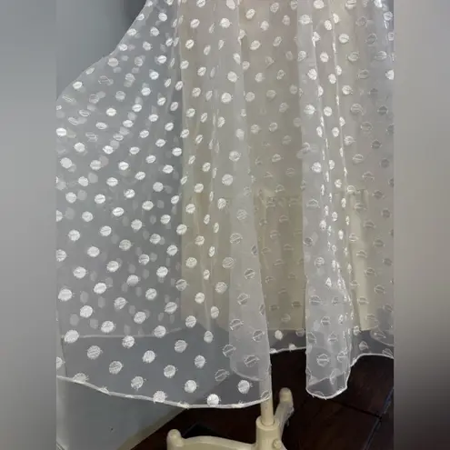 1950s Warren Petites Ivory Polka Dot Tulle Illusion Dress Tea Length Size 6 White