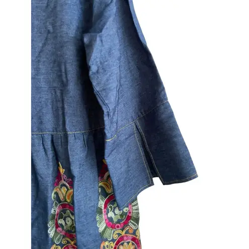 Uncle Frank Anthropologie‎  Tunic Top Size Medium Chambray Embroidery Floral NWT