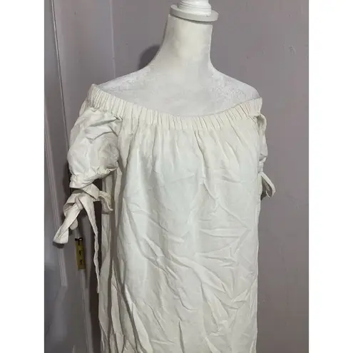 Lulus Off Shoulder Peasant Mini Dress Ivory Tie Sash Sleeves M