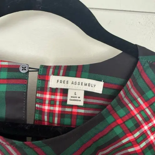 Free Assembly Green Red Bell Sleeve Holidays Plaid Midi Dress Size L
