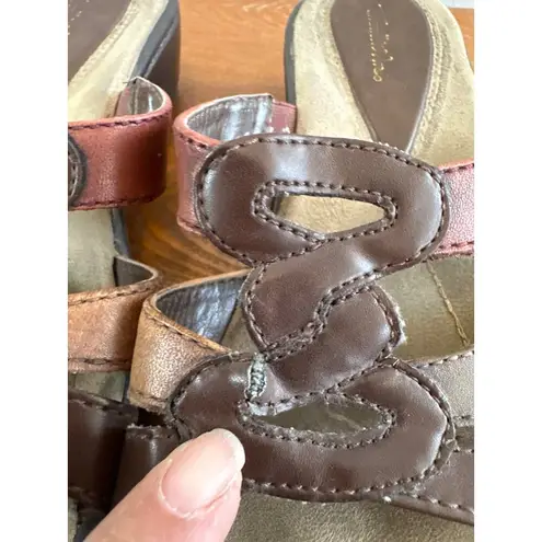 Thom McAn Women’s Leather Open Toe Scandal Brown Size 6.5 W Size 38 Sku 2812