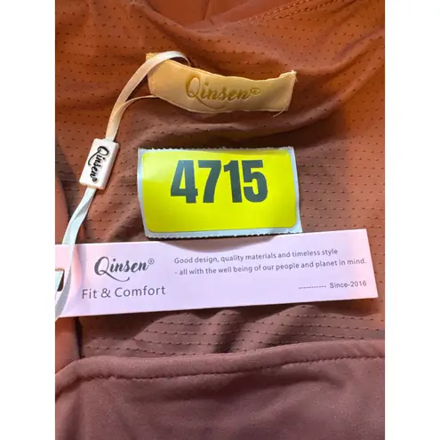 Qinsen Womens Medium Jumpsuit Sleeveless Square Neck Flare Leg Stretch Brown