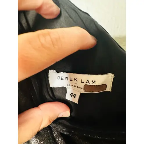 Derek Lam Silver Metallic One Shoulder Pleated Black Mini Dress Size EU 44