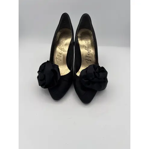 Life Stride Night Life By Womens Black Satin Pumps With Rose Detail Size 7