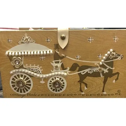 VTG Enid Collins 1962 Box Bag Carriage Trade Horse Carriage Pearl Jeweled Purse Gold
