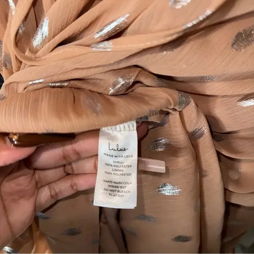 Lulus  Cause to Celebrate Mauve Silver Metallic Ruffle Tiered Midi Dress