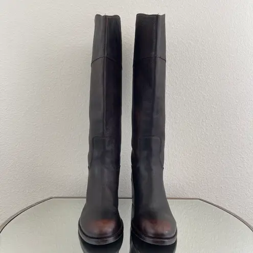 Patricia Nash Dark Brown Red Leather Loretta Tall Knee High Riding Heeled Boots