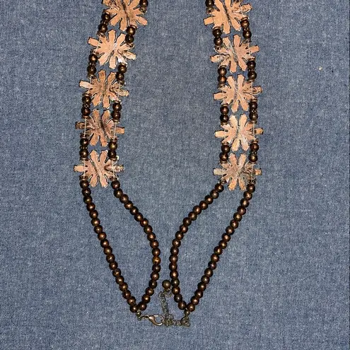 Squash Blossom Style necklace with real stone and bronze colored setting Brown