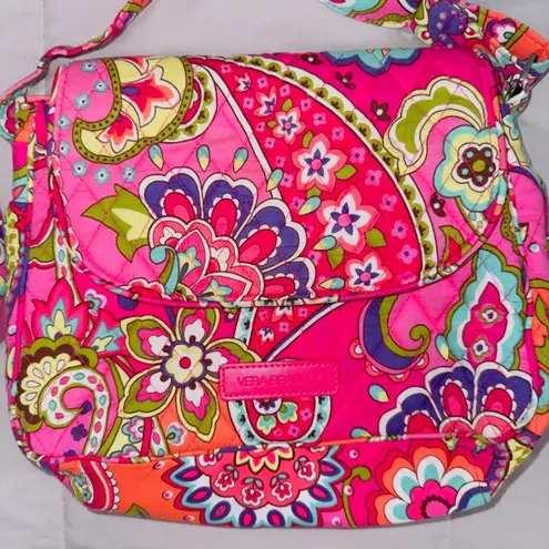 Vera Bradley  Pink Floral Print Quilted Crossbody Messenger Bag Purse