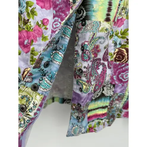 Christopher & Banks Christopher & Bank Womens Patchwork Button Front Jacket Size XL Lightweight Boho