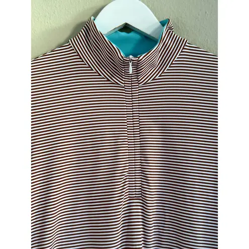 J McLaughlin Womens XS Striped 1/4 Zip Pullover Catalina Cloth Long Sleeve Brown