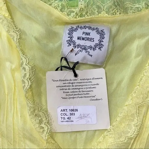 Pink Memories Women’s Size 42 L Yellow Green Tan Tie Dye Lace Trimmed Dress Size L