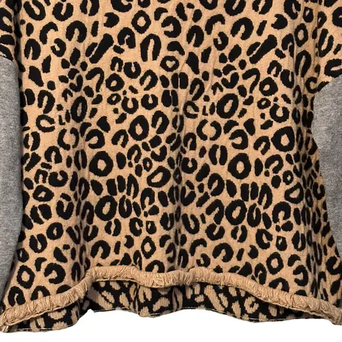 THML Leopard Print Sweatshirt Gray Contrast Sleeves Size Medium