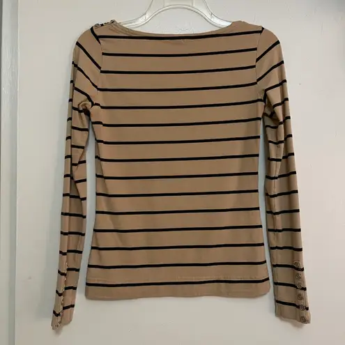 H&M Striped Wide Neck Long Sleeve Button Top