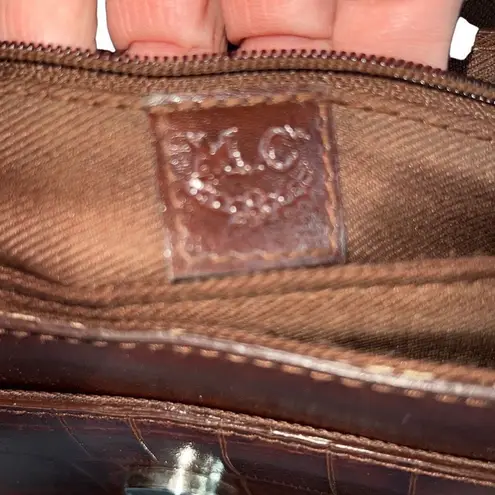 M.C. Leather Faux Crocodile Black and Brown Two Tone Hand Bag Purse