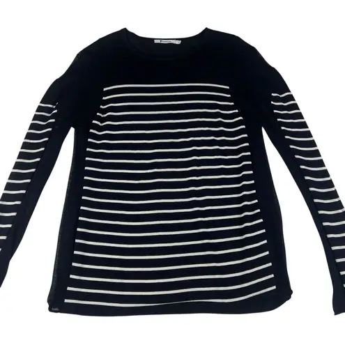 T Alexander Wang Side Sheer Panels Striped Lightweight Long Sleeve Sweater Blue Size M