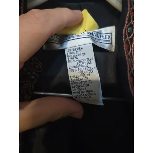 Jessica Howard Black Pants Suit, Women's Size 6, Embroidered Jacket, Office