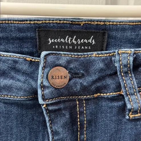 Risen Frannie Palazzo Raw Hem Jeans Size 5/27 Dark Wash Wide Leg Cropped EUC