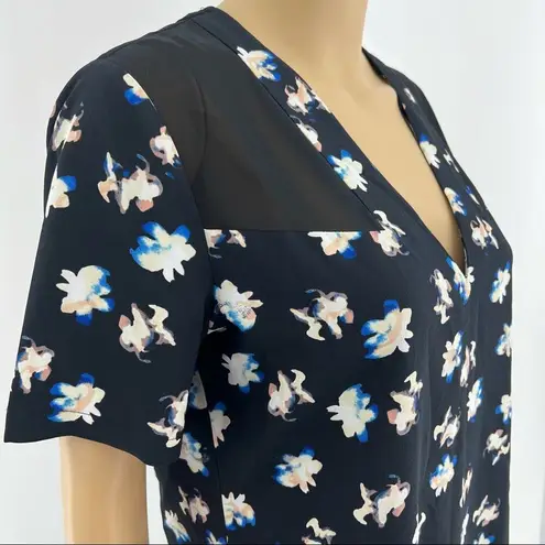 Cooper and Ella  MEDIUM Black Floral Chiffon Short Sleeve Top Shirt Blouse