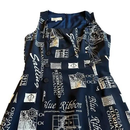 Pardue Les Navy Midi Dress Cruise Ocean Anchor Sea Print Button Size 4 Women's Blue