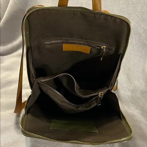 Divina Firenze Green and Tan Leather Backpack with Gold Toned Hardware