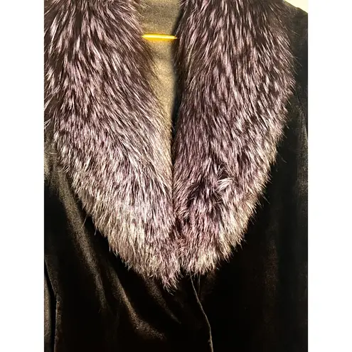 Sheared Mink and Farmed Fox Real Fur Coat Jacket Lush Luxury Purple Black Size 8