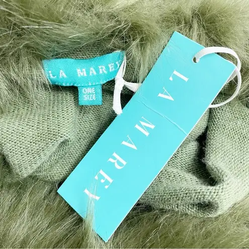 NWT La Marey 100% Cashmere Poncho Sweater Faux Fur Trim One Size Olive Green NEW