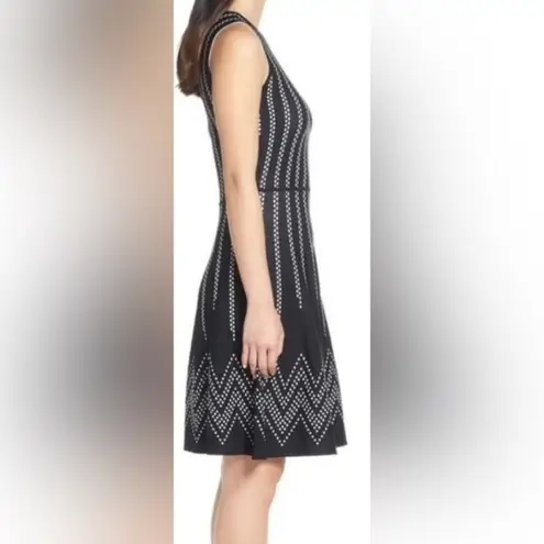 Eliza J . Stippled Jacquard Dots Fit Flare Sleeveless Sweater Knit Dress Size PS