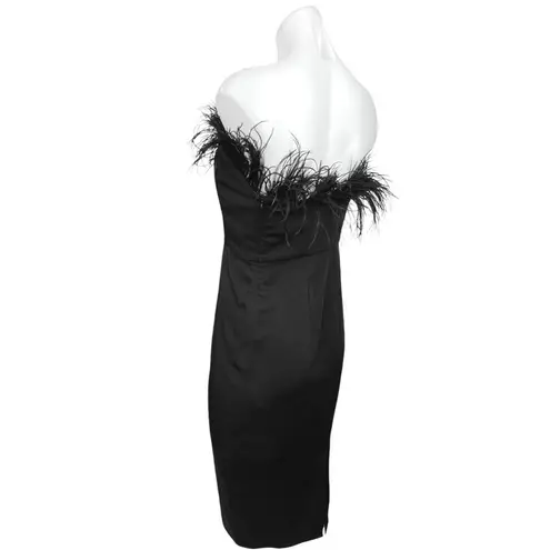 LPA Aurora Black Strapless Feather Trim Formal Cocktail Sleeveless Mini Dress S