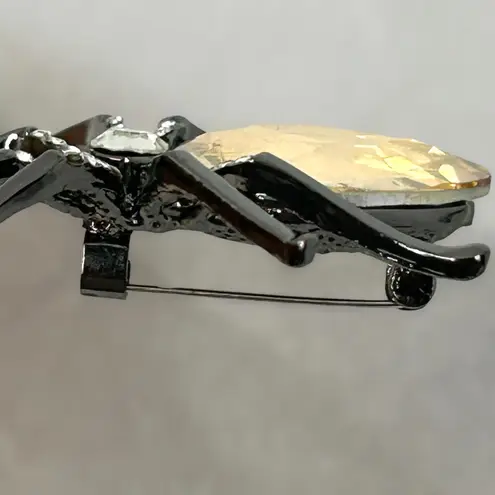 Champagne Crystal Spider Pin Brooch Amber Rhodium Plated Brass 2" Gothic Emo Orange