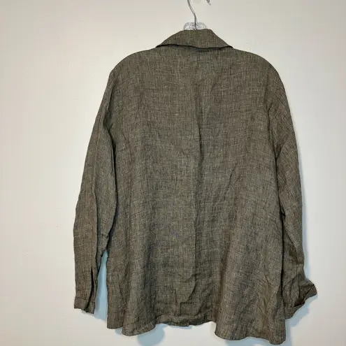 Flax Linen Shirt Gray Lagenlook Jacket Top Pockets Long Sleeves Sz M Sustainable
