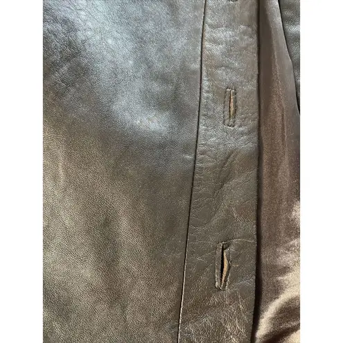 BCBGMAXAZRIA BCBG MAX AZARIA Leather Jacket Womens Size 8 Brown Long Sleeve Buttons Front