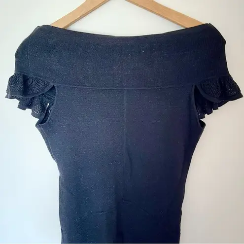 ZAC POSEN x Target Metallic Sparkle Knit Sweater Dress Crochet Ruffle Black Med