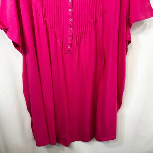 Woman Within Plus Size 30/32 Top 3X Hot Pink Button Solid Short Sleeve 1765
