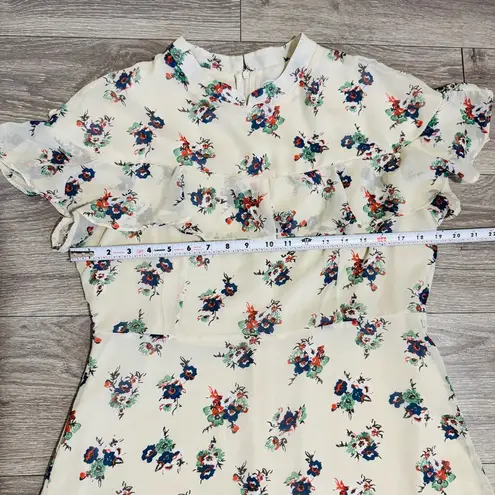 Sweet Salt Women Floral Homestead Classic Vintage Cream Lined Midi Dress Size 12 Green