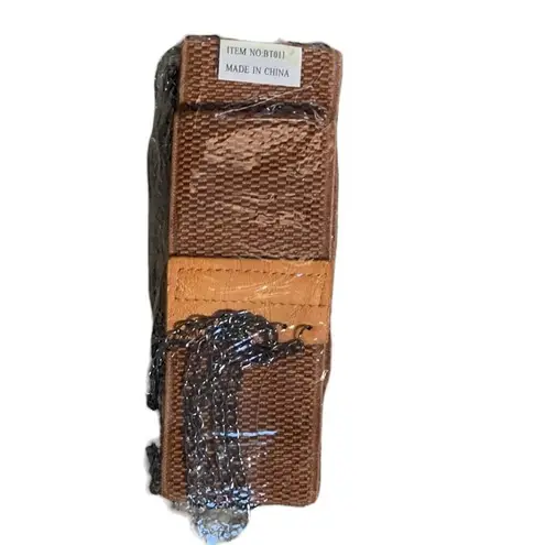 Vintage Y2K Yik Fung Tan Leather Draped Metal Chain Elastic Statement Belt