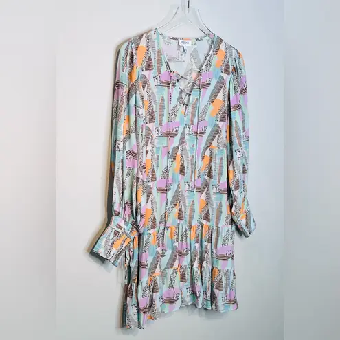 Fresha London Abstract Brush Print Purple Green Black Mini Dress Size L