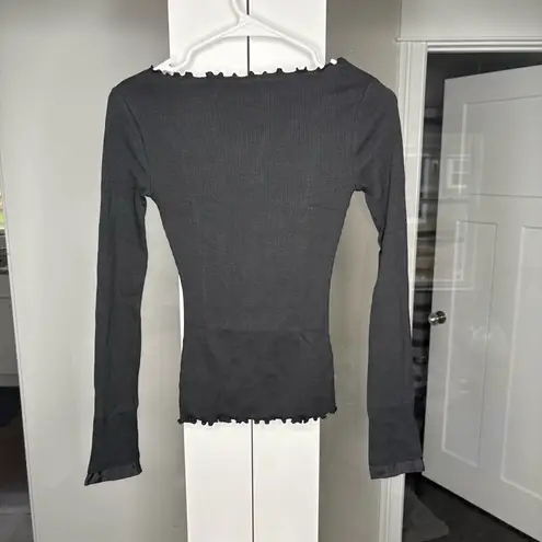 J.Crew  Vintage Rib boatneck T-shirt Long Sleeve Lettuce Trim Black