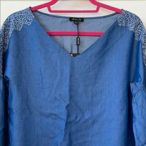 Massimo Dutti Embroidered Chambray Peasant Top NEW Size 4