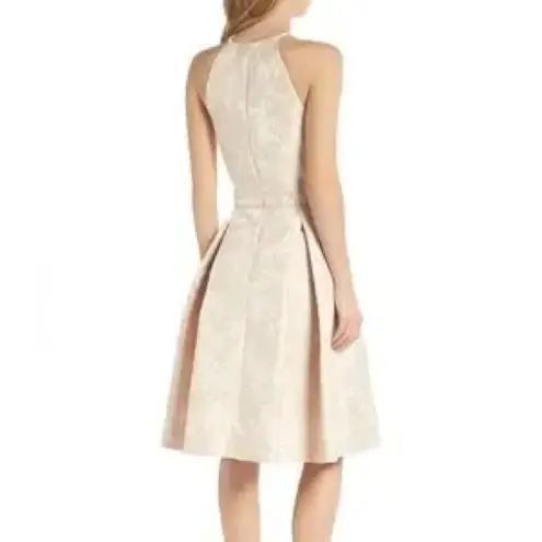 Gal Meets Glam Women’s Evelyn Sea Holly Jacquard Pink Floral Halter Neck Dress