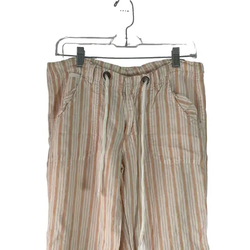 Elan Women's Size Small 100% Linen Striped White Pink Flowy Pants