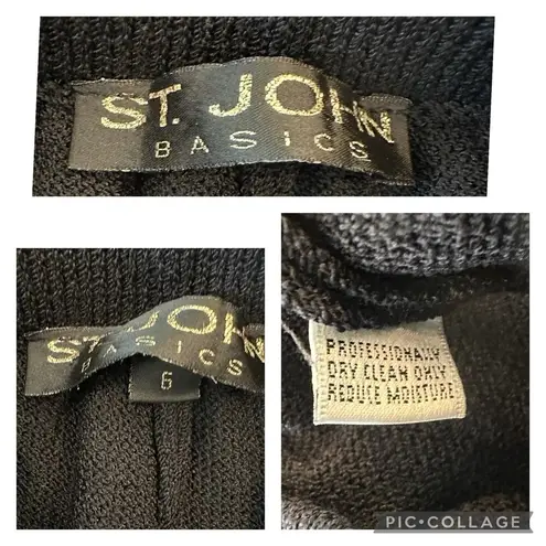 St. John Basics Santana Knit Pleated Front Pants Pull On Pockets Black Size 6
