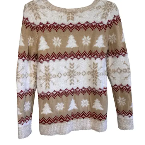 Holiday Time Fuzzy Soft Beige and White Patterned Christmas Sweater