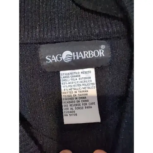 Sag Harbor Women's Large Black Glitter Sweater, Sparkle Turtleneck, Crop Sweater