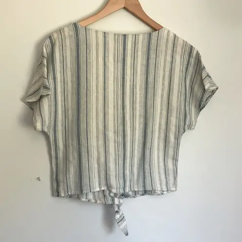 Vanilla Star Jeans Linen Blend Striped Tie Front Shirt