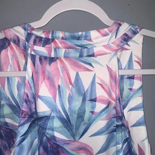 Caribbean Joe Pastel Blue & Pink Palm Floral Sleeveless Deep V Shift Dress Large